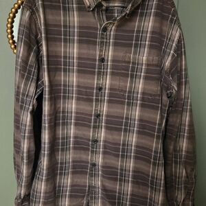 Eddie Bauer Men's Plaid Button-Down Shirt - Brown and Black
